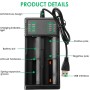 USB Cargador Batería 18650, 2 Cargador Pilas Rápido Baterías de Litio para 3.7V Li-Ion 18490 18350 17670 17500 16340 14500 20700