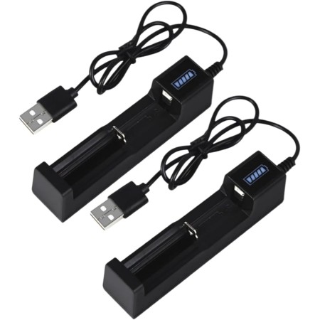 2 Pack | USB Cargador para 18650 Baterías | Cargador de Una Ranura para Baterías 3,7V 26650/18650/17670/14500/10440/16340