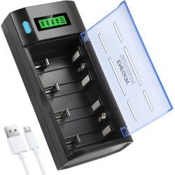 ENEGON Cargador de Pilas Universal con Pantalla LCD – Cargador de Pilas Recargables AA AAA C D 9V NiMH/NiCD Cargador Pilas –