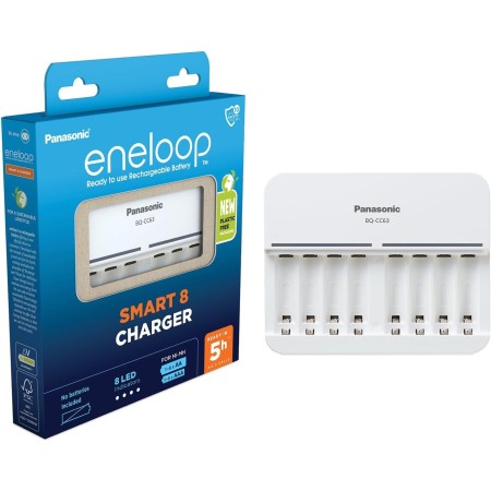 eneloop Smart 8 Cargador, para 1-8 Pilas Recargables AA/AAA, 5h de Tiempo de Carga, 9 Funciones de Seguridad