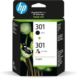 HP 301 N9J72AE , Pack de 2, Cartuchos de Tinta Originales Negro y Tricolor, Compatible con Impresoras de Inyección de Tinta HP
