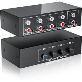 Caja de interruptores de audio auxiliar de 3,5 mm + RCA L/R, salida bidireccional, selector de audio estéreo BolAAzuL 4 x 1,