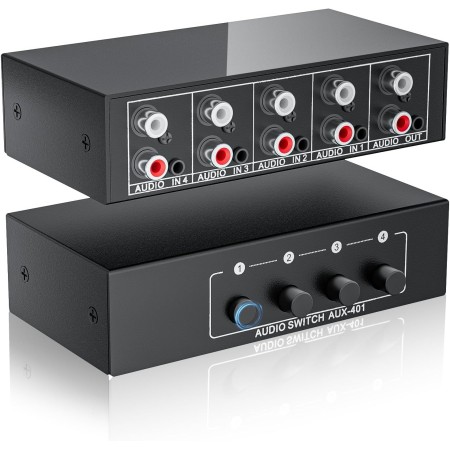 Caja de interruptores de audio auxiliar de 3,5 mm + RCA L/R, salida bidireccional, selector de audio estéreo BolAAzuL 4 x 1,