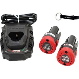 HEADNMORE® Bundle Parkside® - Juego de baterías (12 V, 2 Ah, 2 baterías, 12 A4, 2 Ah, incluye cargador PLGK 12 A3 y llavero