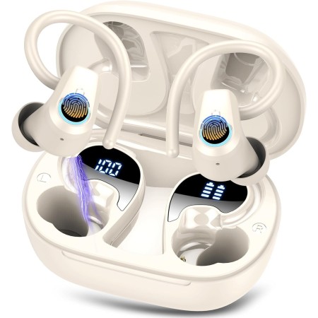Auriculares Inalambricos Deportivos, Auriculares Bluetooth 5.3 con 4 HD Mic, Pantalla LED, 50H Cascos Inalambricos Bluetooth