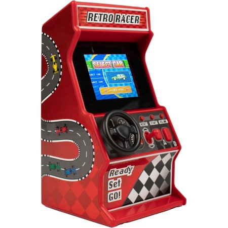 Mini Arcade Racing Machine, 30 Integrated 8-bit Racing Games, Car Games, Bikes, Boats & Ski, 2.4 Inch Screen, Steering Wheel,