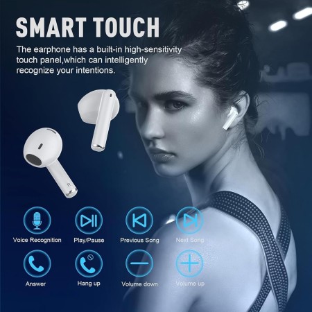 Auriculares Inalámbricos,In Ear Auriculares Bluetooth 5.3 con Cancelacion Ruido HD Mic, 50H HiFi Estéreo Cascos, Control Táctil,