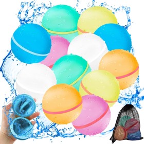 12 Piezas Globos Agua Reutilizables,globos de agua de llenado rápido CNMTCCO, bolas de chapoteo magnéticas de cierre automático,