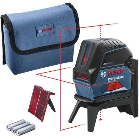 Bosch Professional Nivel láser GCL 2-15 (láser rojo, interior, con puntos de plomada, alcance: 15 m, 3 pilas AA, soporte