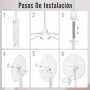 Aigostar - Standing Fan with 7 Blades, 60 W, Diameter 41 cm, Quiet Standing Fan Oscillating 75°, 3 Speeds and Adjustable Height