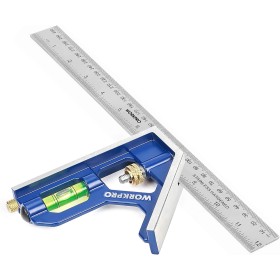 WORKPRO Escuadra Carpintero, Escuadra Combinada Ajustable, Regla de Ángulo de Acero Inoxidable de 300 mm, con Nivel de Burbuja,