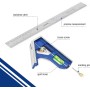 WORKPRO Escuadra Carpintero, Escuadra Combinada Ajustable, Regla de Ángulo de Acero Inoxidable de 300 mm, con Nivel de Burbuja,