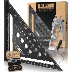 KLRStec Escuadra de Carpintero Profesional – Juego de Herramientas para la madera multifunción. Lapiz de carpintero y minas de