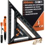 THORVALD 5 en 1 Escuadra Carpintero 300 mm + Lápiz de Obra – Multifunción: Trusquin/Transportador/Corte de Viga/Escuadra de