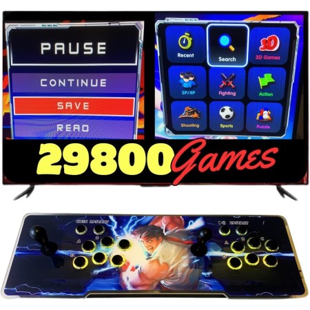 Arcade Machine Console with 28000 Retro Games and 3D Games with Color Changing LEDs and Sound System and Oval Joysticks