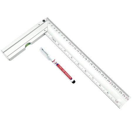 Xpieoyrm Escuadra Carpintero 300 mm, Metalicas Carpintero con Nivel de Burbuja, Escuadra Precision aleación de aluminio Regla