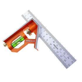Presch Escuadra Combinada Carpintería 150 mm - Escuadra Universal de Metal - Precisa y de Fácil Manejo con Tope de Regla y
