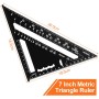 Escuadra carpintero，180 mm Escuadras Metalicas，Multifuncional Regla Triangular Métrica de Aluminio，Herramientas de Carpintero