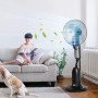HOMCOM 90W Oscillating and Silent Foot Nebulizer Fan with 3 Speed and 5 Blades Wheels Tank 2.8 L Ø44.5 x 120 cm Black
