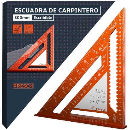 Presch Escuadra Carpintero 180mm - Calibre para brocas inteligente para diámetros precisos - Aluminio fresado de alta precisión