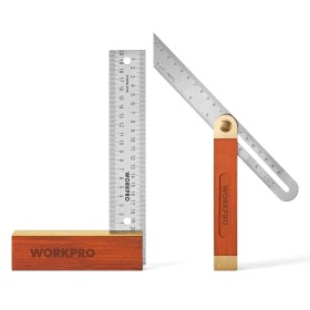 WORKPRO Escuadra para Carpintero 2 Piezas, Escuadra de Cerrajero 200 mm y Falsa Escuadra Regulable 200 mm, Mango de Madera,