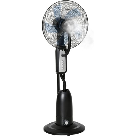 HOMCOM 90W Oscillating and Silent Foot Nebulizer Fan with 3 Speed and 5 Blades Wheels Tank 2.8 L Ø44.5 x 120 cm Black