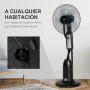 HOMCOM 90W Oscillating and Silent Foot Nebulizer Fan with 3 Speed and 5 Blades Wheels Tank 2.8 L Ø44.5 x 120 cm Black
