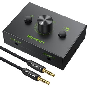 LiNKFOR Conmutador de Audio Estéreo de 3,5mm 2(1)-In-1(2)-out Switcher de Audio Estéreo Bidireccional 2 Entradas 1 Salida/1