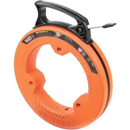 KLEIN TOOLS 56335 - Cinta de acero plana para pescado, cinta de acero de resorte de 25 pies de ancho de 1/4 pulgadas, punta de