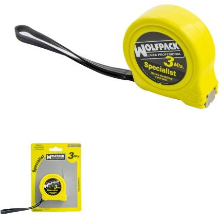 WOLFPACK LINEA PROFESIONAL 2300514 Flexometro Sin Freno 3 Metros/Ancho Cinta 16 mm, Multicolor, único