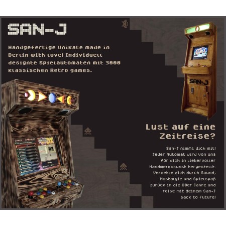 SAN-J Arcade - Máquina Recreativa Arcade Grande de Madera, Color Quemado Hecha a Mano, 3000 Videojuegos Clásicos, Pantalla de 22