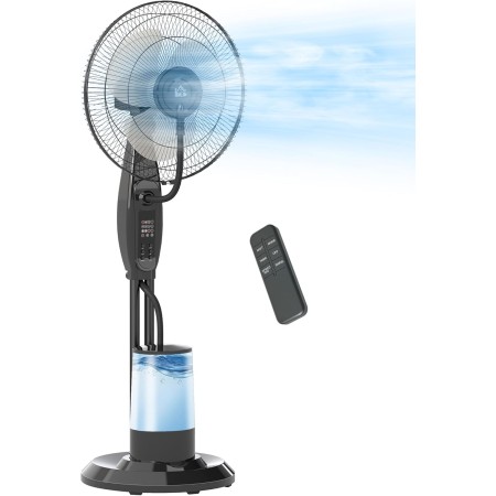 HOMCOM Nebulizer Fan Standing Fan with Oscillating Water 75 W Timer Tank 3.2L Remote Control 3 Speeds 3 Blades and LED Display
