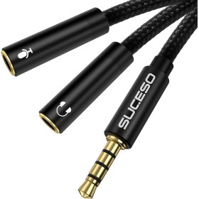 SUCESO Adaptador Jack Micro y Auriculares, Cable Splitter Divisor Micrófono y Audio Cable Divisor de Audio micrófono 3.5mm Macho