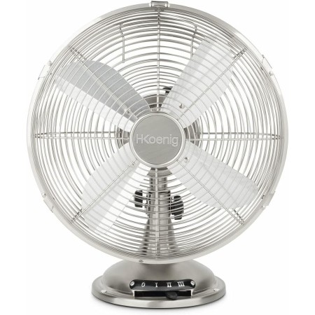 H.Koenig JOE48 Electric Table Fan Silent Metal Design, 3 Speeds, Fixed or 90° Oscillation, Vertical Adjustment, Non-Slip Feet