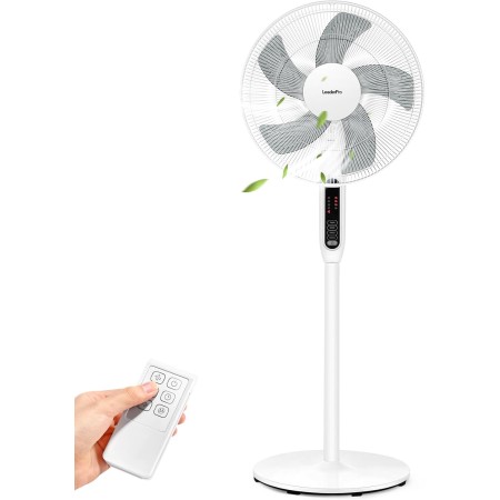 LeaderPro Standing Fan, 12.8dB DC 2 in 1 Desktop Fan, Adjustable Height 61-95 cm, Diameter 34 cm, 8 Speeds with Remote Control