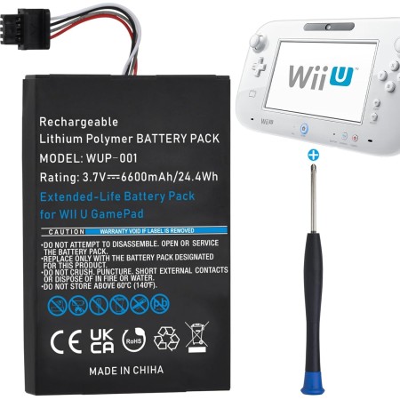 Uwayor Batería de repuesto WUP-001 para Wii U Gamepad, 6600 mAh, 3,7 V, alta capacidad, con destornillador
