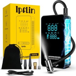 Ipflin Compresor Aire Portatil - Inflador Ruedas Coche Inflador Electrico, 150PSI con Linterna y Batería Recargable - para