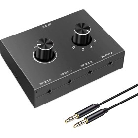 Tiamu Conmutador de audio de 3,5 mm, interruptor de audio de 4 puertos, interruptor de audio AUX estéreo, 4 entradas, 1 salida/1