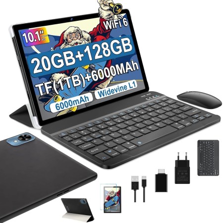 fezawio Tablet 10 Pulgadas Android 14, 20GB RAM + 128GB ROM (TF 1TB), Octa-Core, Tablet con Teclado y Raton -Verde