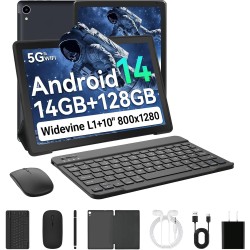Laptok Android 14 Tablet 10 Pulgadas, 14GB +128GB+1TB, WiFi6/BT5.2/5000mAh, 8+5MP/1280 * 800/Widevine L1, Tablet PC con Stylus,