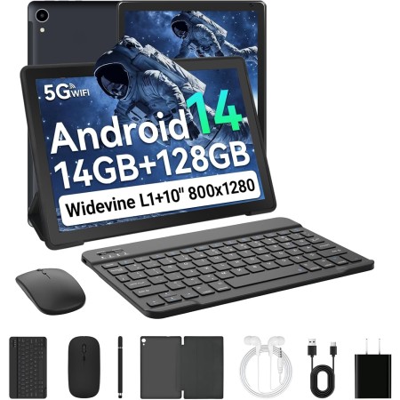 Laptok Android 14 Tablet 10 Pulgadas, 14GB +128GB+1TB, WiFi6/BT5.2/5000mAh, 8+5MP/1280 * 800/Widevine L1, Tablet PC con Stylus,