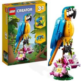 LEGO Creator 3 en 1 Loro Exótico, Pez o Rana, Figuras de Animales de Juguete para Construir, Regalo para Niños y Niñas de 7 Años