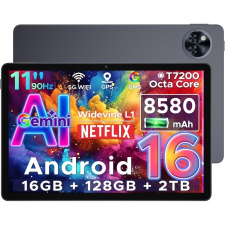 DOOGEE U11 Tablet Android 16, 16GB RAM+128GB ROM/2TB TF Octa-Core Tablets PC, Batería 8580mAh Tableta 11 Pulgadas,