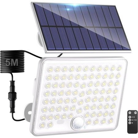 kolpop 2 Paquete Focos LED Exterior Solares,Focos LED Solares Sensor de Movimiento con Mando a Distancia,IP65 Impermeable Luz