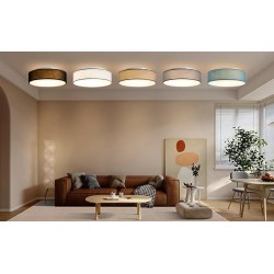 Madera Nieve Plafón de Techo Redondo de Tela Ø38 cm, Pantalla Textil con 2 Casquillo E27 (40W máx.), Lámpara de Techo para