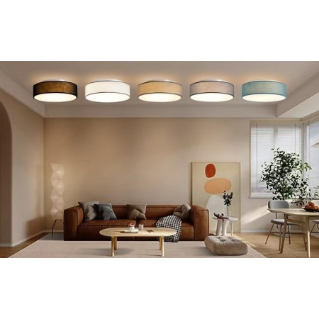 Madera Nieve Plafón de Techo Redondo de Tela Ø38 cm, Pantalla Textil con 2 Casquillo E27 (40W máx.), Lámpara de Techo para