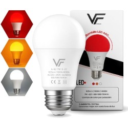 VERLSA Bombilla Led 3 Tonalidades - E27, 7w - Luz Roja Nocturna Melatonina 625nm, Ámbar 1600k y Blanca 4000k - 0% Luz Azul -