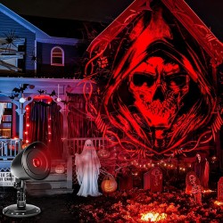 Proyector Halloween Decoracion Exterior Casa - 3D Dinámica Roja Calavera LED Lámpara Impermeable, Decoración Halloween Luces