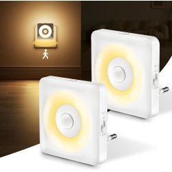 LED Luz con Sensor de Movimiento, 2pcs Luce Notturna Bambini da Presa, Modo Sensor o Siempre Encendida, Brillo Regulable,