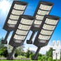 PEAKRO Farolas Solares Exterior, 600W Potente Focos LED Solar con Mando a Distancia, Sensor de Movimiento, IP66 Impermeable